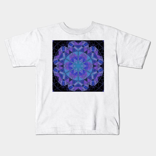 Mosaic Mandala Flower Blue and Purple Kids T-Shirt by WormholeOrbital